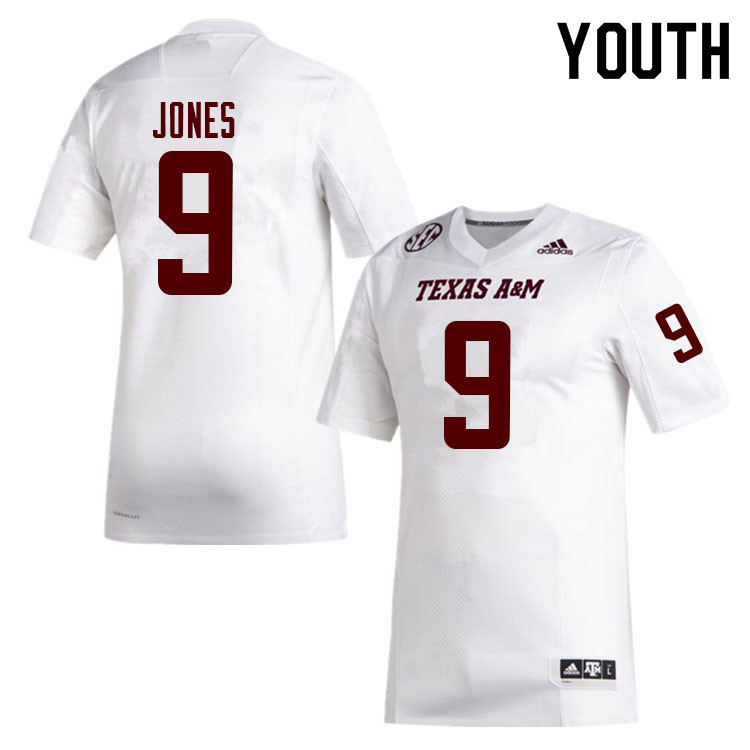 Youth #9 Hezekiah Jones Texas A&M Aggies College Football Jerseys Sale-White - Click Image to Close